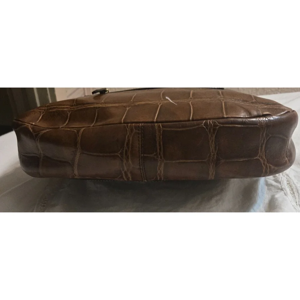 DOONEY AND BOURKE COGNAC EMBOSSED CROC PURSE HANDBAG